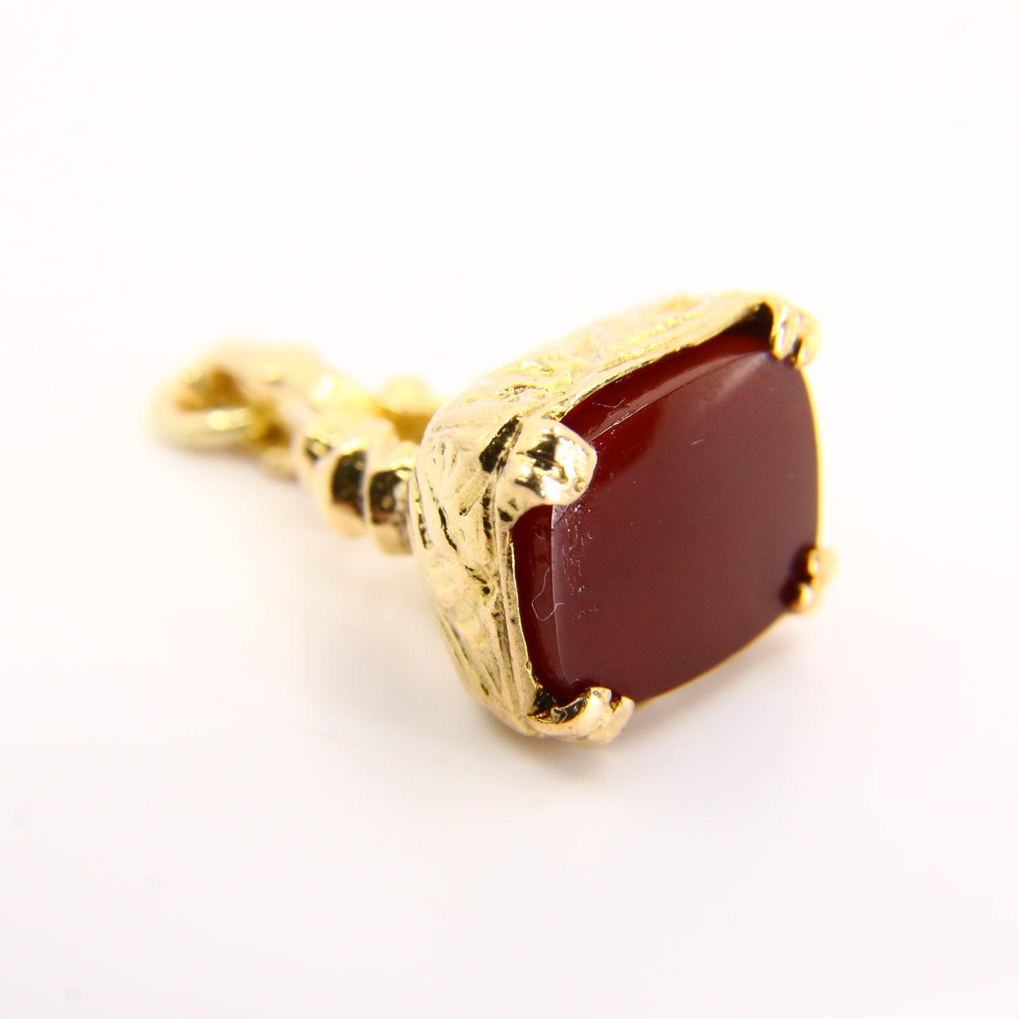 Vintage 9ct Carnelian Drop Fob Charm 9 Carat Yellow Gold Hallmarked Pendant