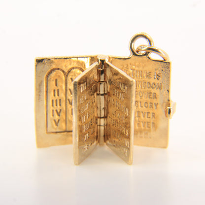 Vintage 9ct Solid Gold Opening Bible Charm Pendant with Pages