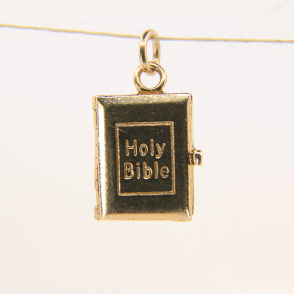 Vintage 9ct Solid Gold Opening Bible Charm Pendant with Pages