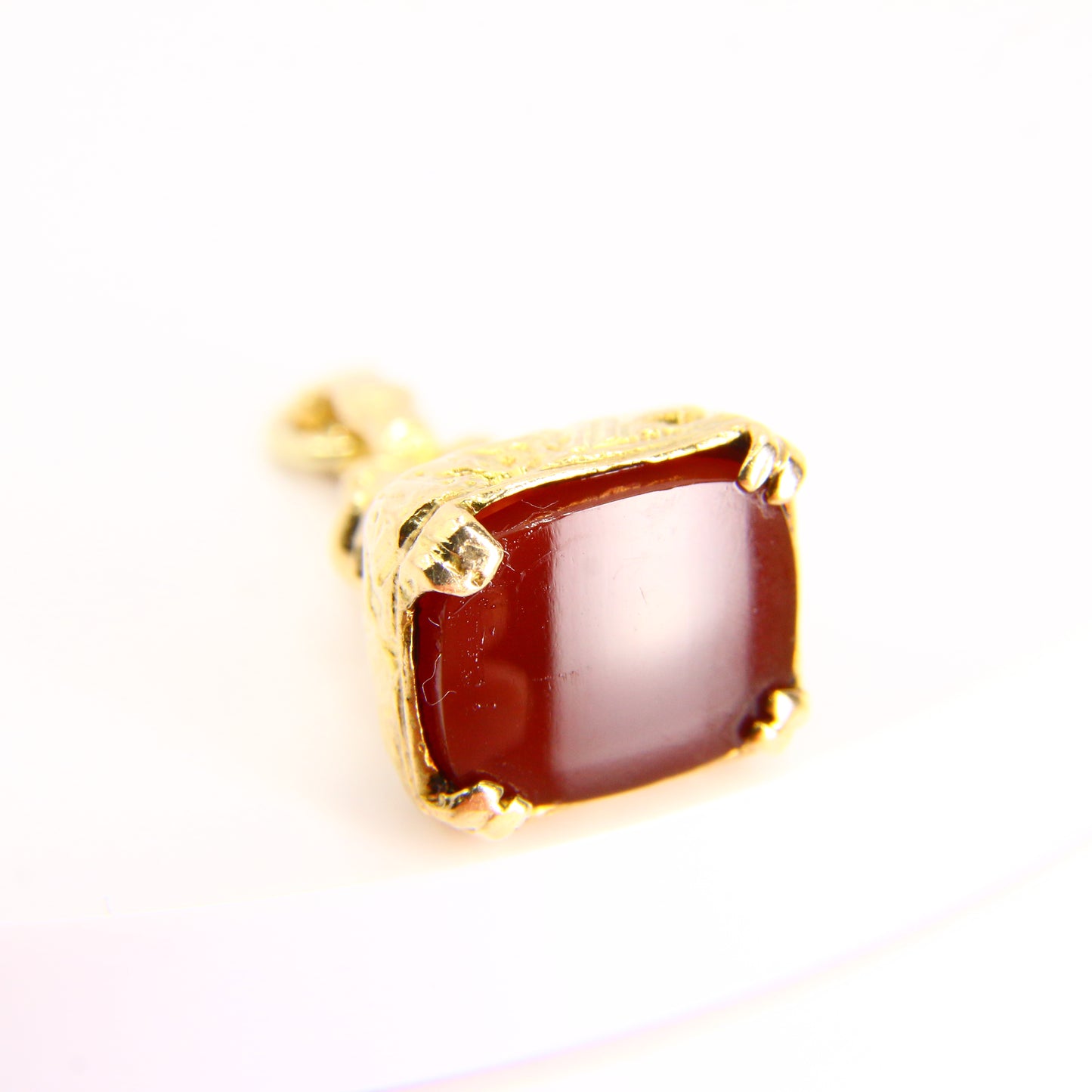 Vintage 9ct Carnelian Drop Fob Charm 9 Carat Yellow Gold Hallmarked Pendant