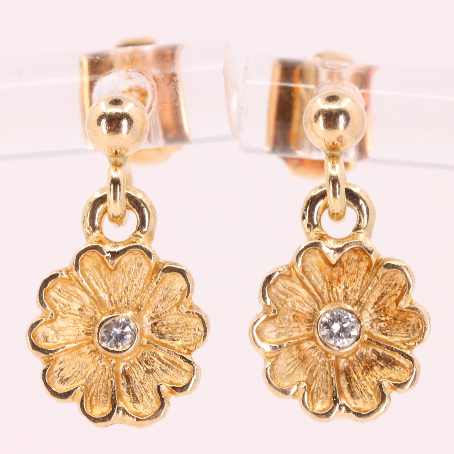 Vintage 9ct Hallmarked Yellow Gold Daisy Flower Drop Stud Earrings Boxed Gift