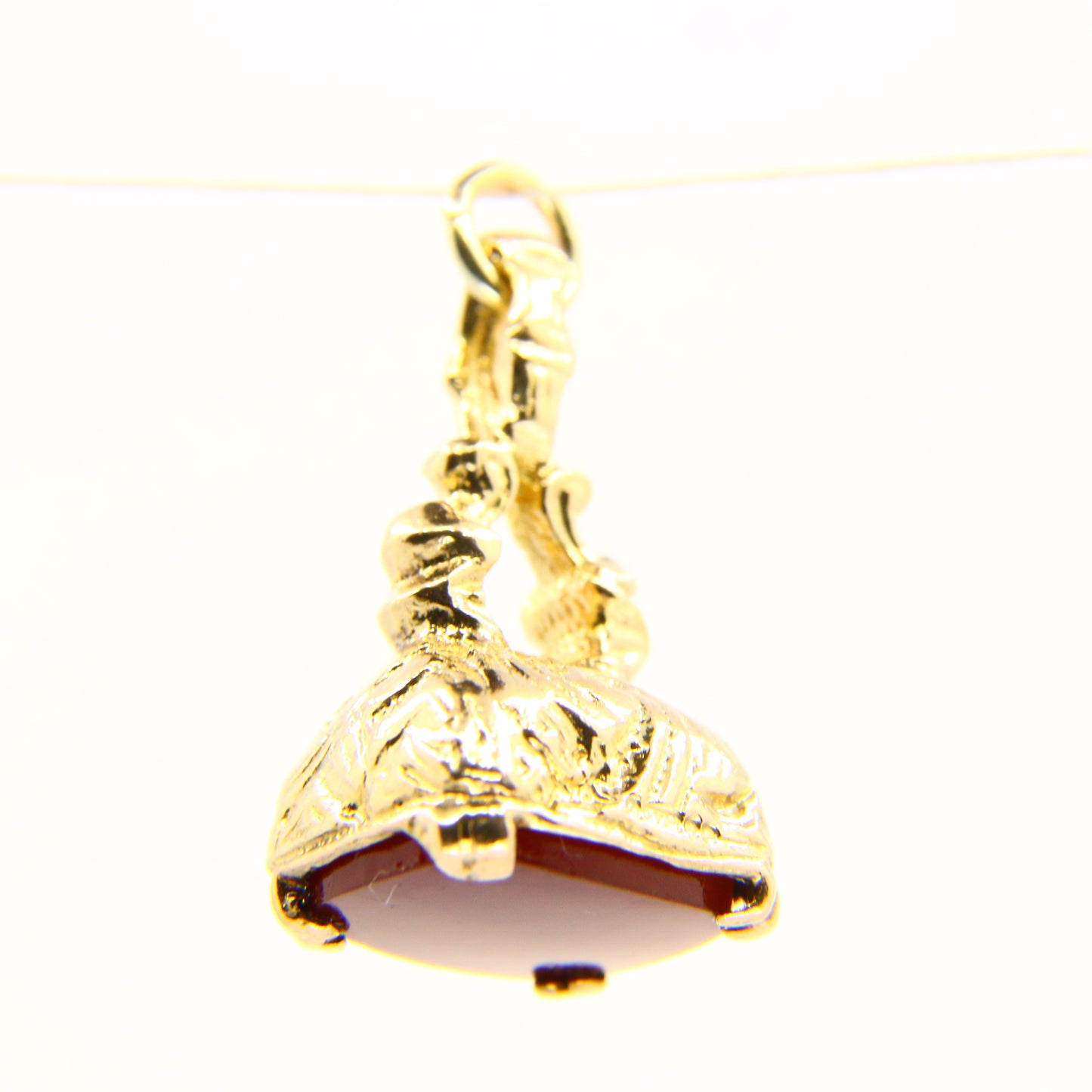 Vintage 9ct Carnelian Drop Fob Charm 9 Carat Yellow Gold Hallmarked Pendant