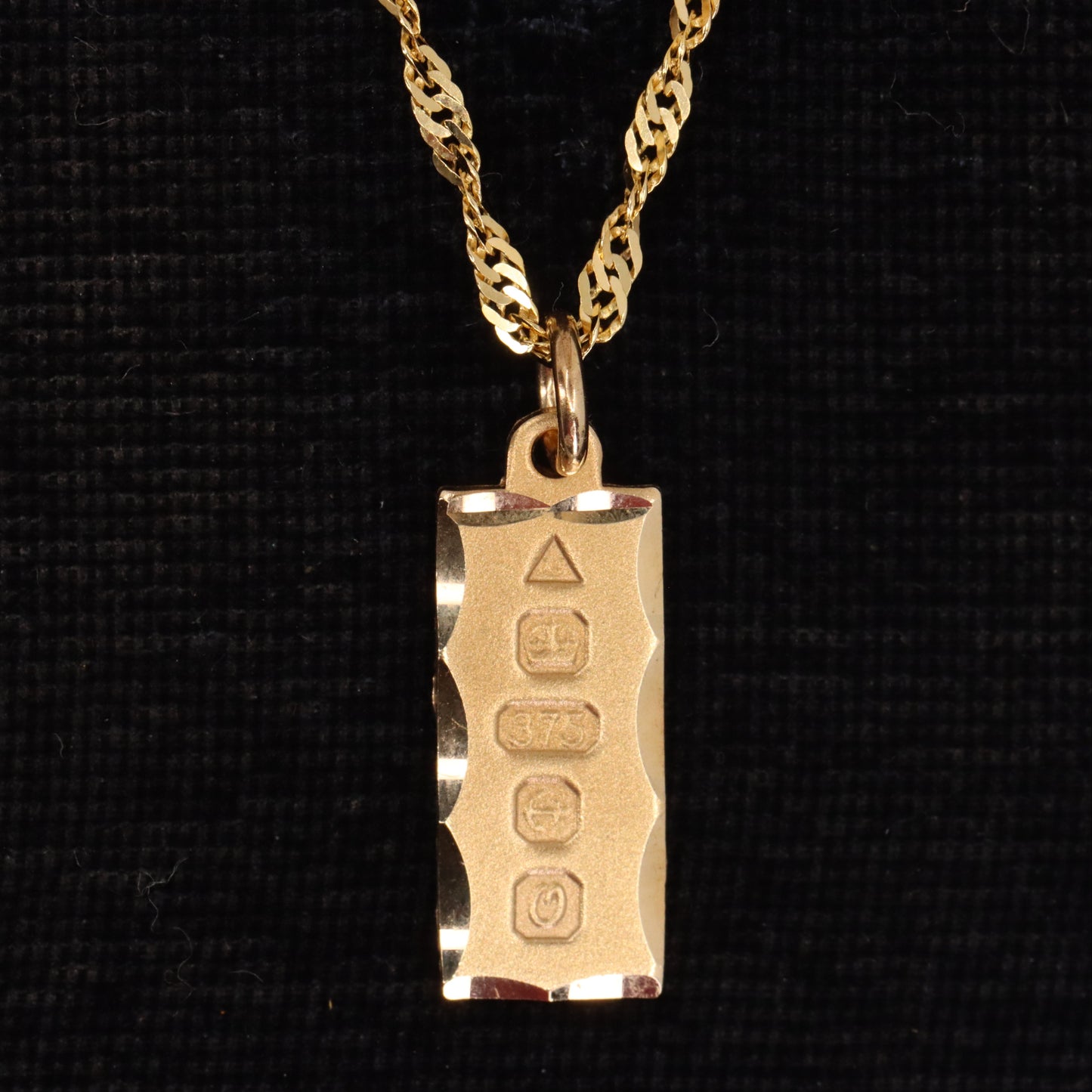 Vintage 9ct Hallmarked Gold 18 Inch Ingot Pendant Necklace 1988 Boxed Gift