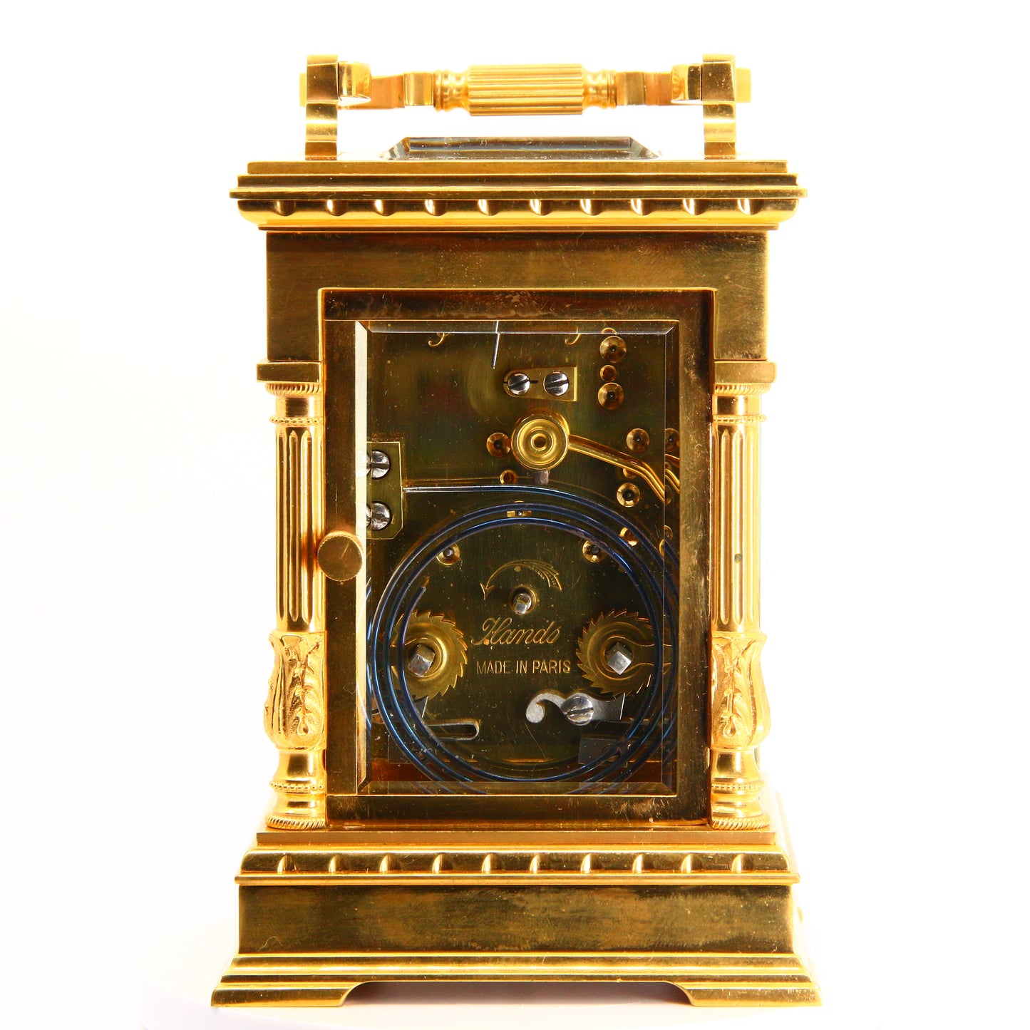 Antique Carriage Clock French Striking Gilt Brass 8 Day Silvered Engine Turned