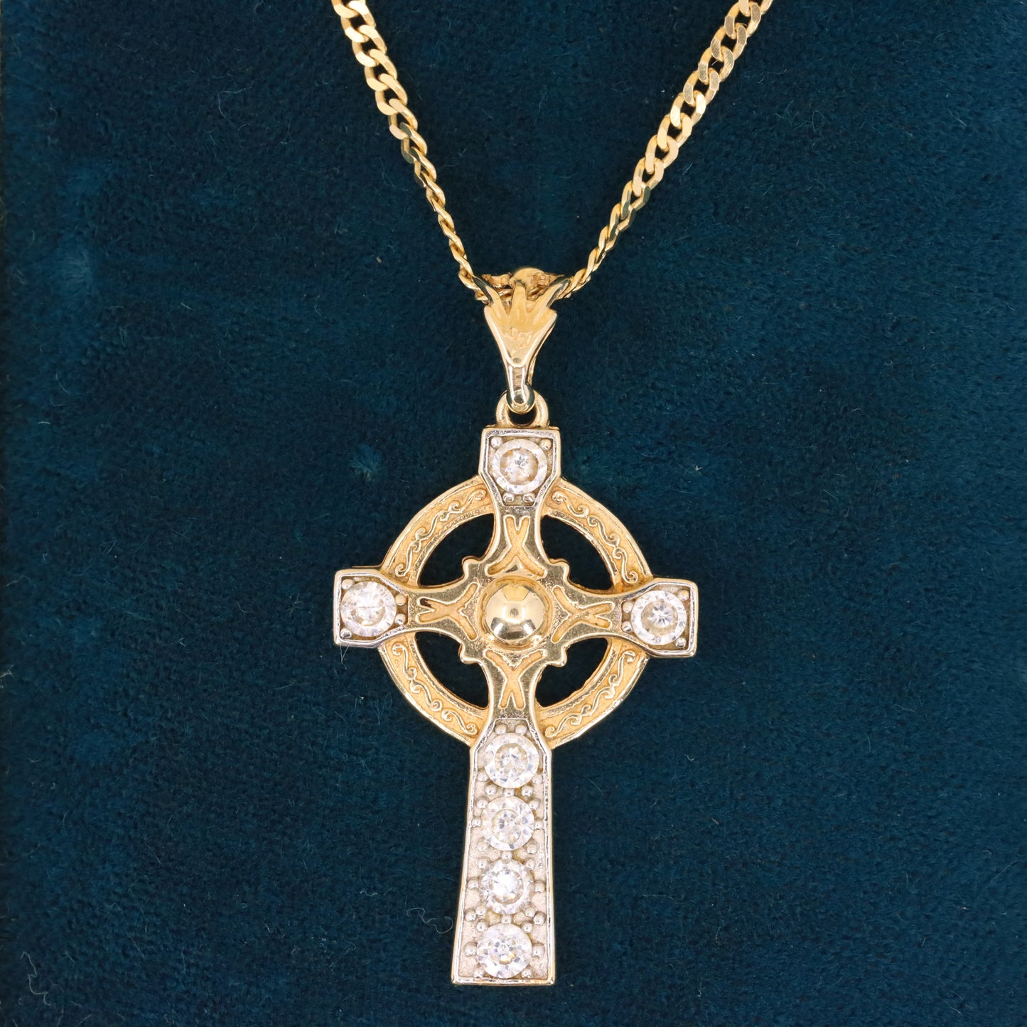 Vintage 9ct Hallmarked Gold Celtic Cross Pendant Necklace 20 Inch Boxed Gift