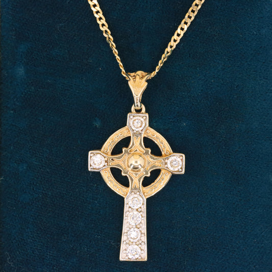 Vintage 9ct Hallmarked Gold Celtic Cross Pendant Necklace 20 Inch Boxed Gift