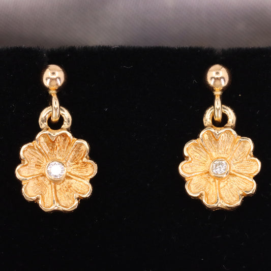 Vintage 9ct Hallmarked Yellow Gold Daisy Flower Drop Stud Earrings Boxed Gift