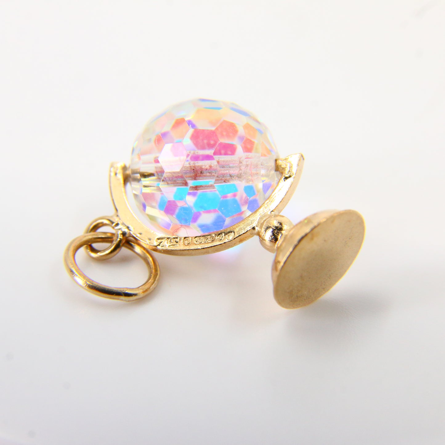 Vintage 9ct Crystal Gold Globe Pendant Spinner Charm Yellow Gold Hallmarked