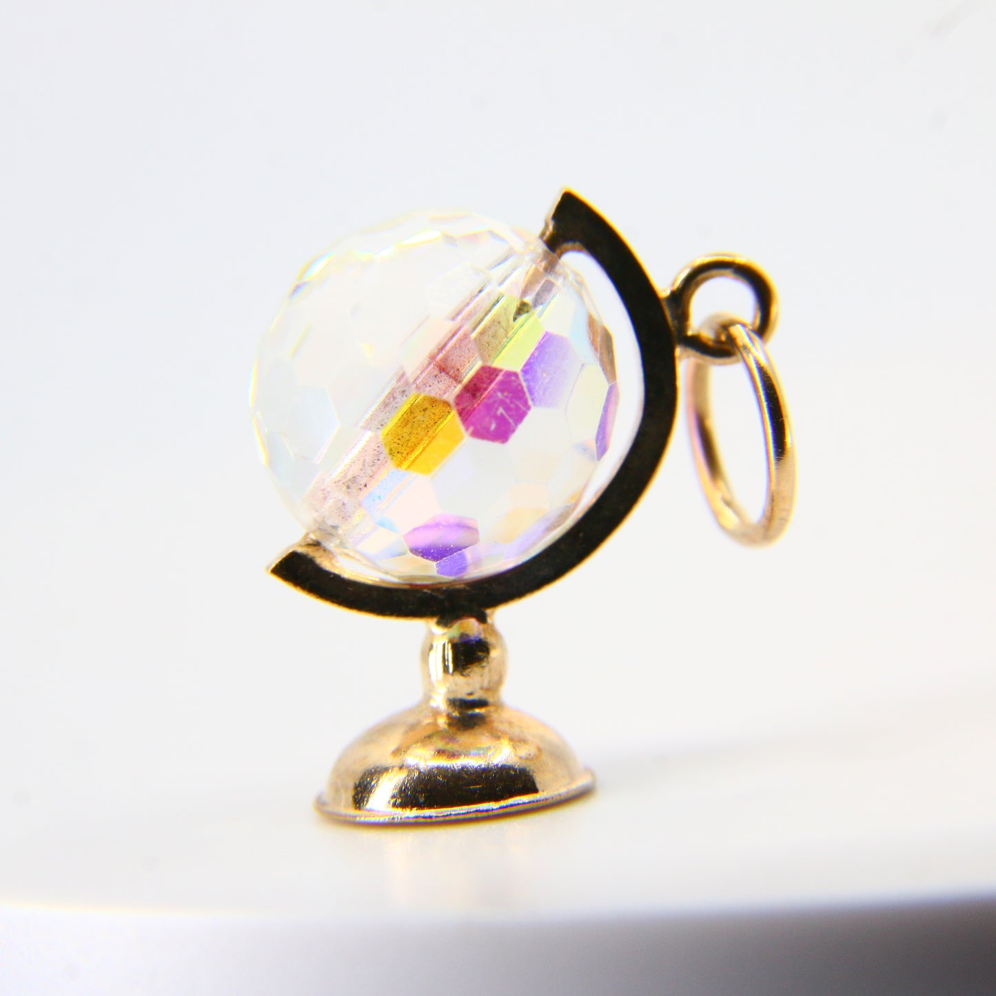 Vintage 9ct Crystal Gold Globe Pendant Spinner Charm Yellow Gold Hallmarked