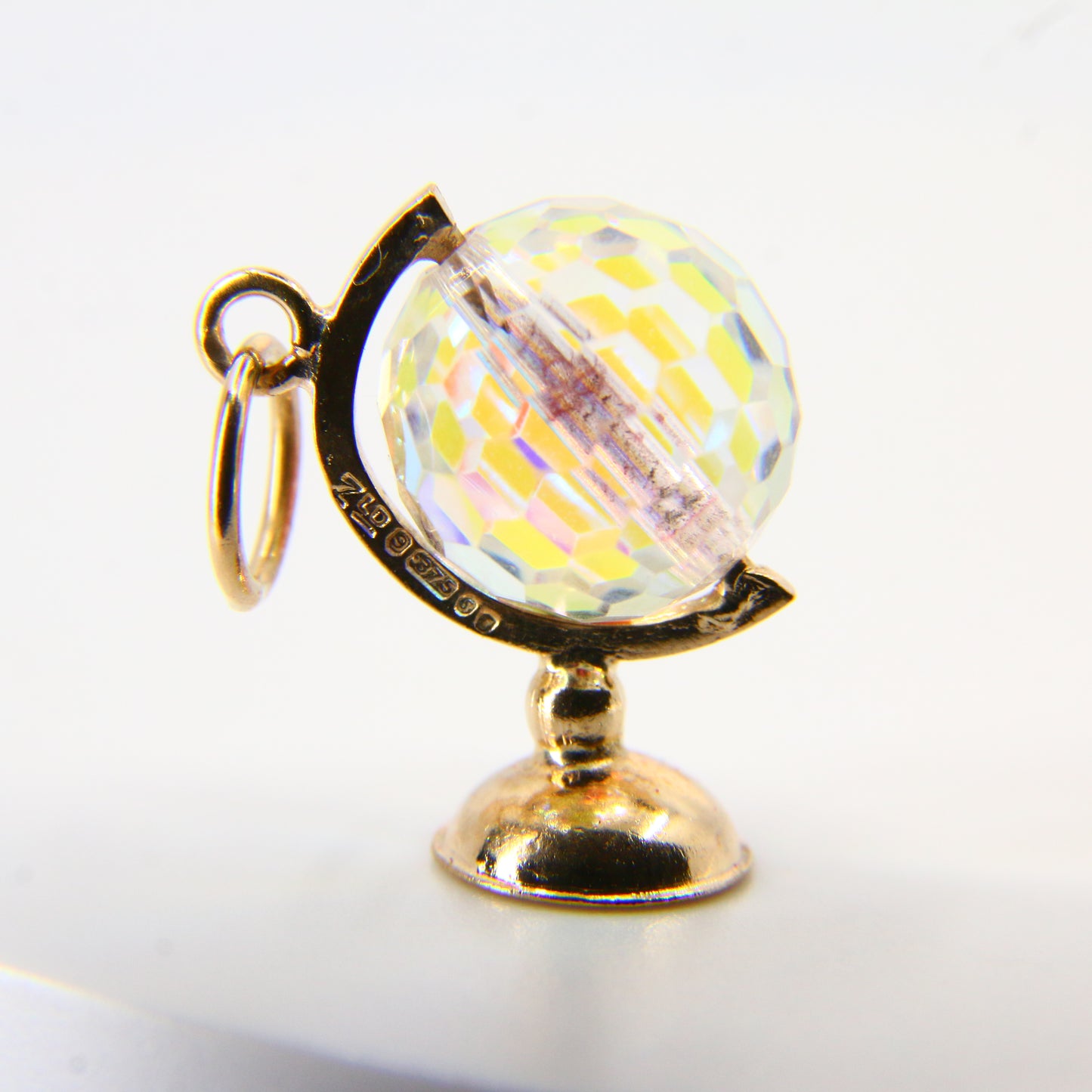 Vintage 9ct Crystal Gold Globe Pendant Spinner Charm Yellow Gold Hallmarked