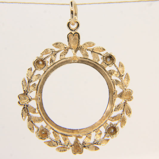 Vintage 9ct Gold Hallmarked Half Sovereign Floral Heart Coin Frame Pendant
