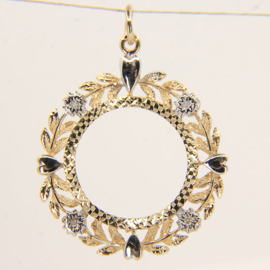 Vintage 9ct Gold Hallmarked Half Sovereign Floral Heart Coin Frame Pendant