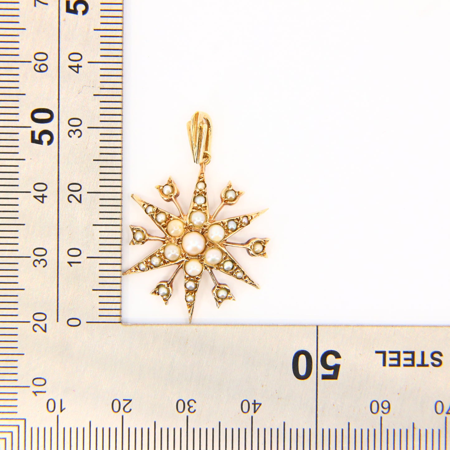 Antique 9ct Seed Pearl Star Pendant 9 Carat Solid Gold Star Charm Gift