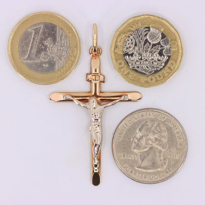 Vintage 9ct Gold Crucifix Cross Pendant Hallmarked Two Tone Religious Charm
