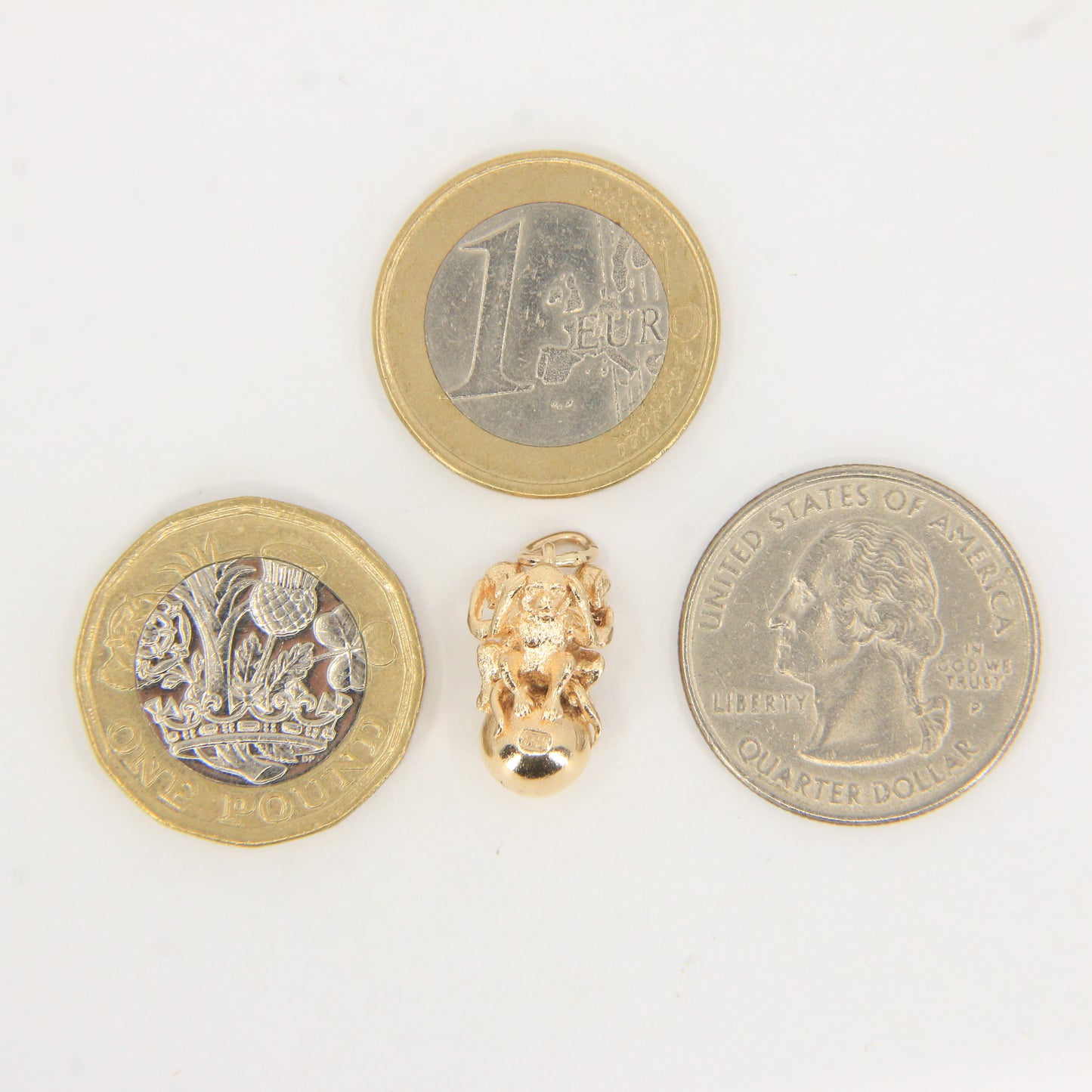 Vintage 9ct Three Wise Monkeys Pendant Charm Yellow Gold Gift