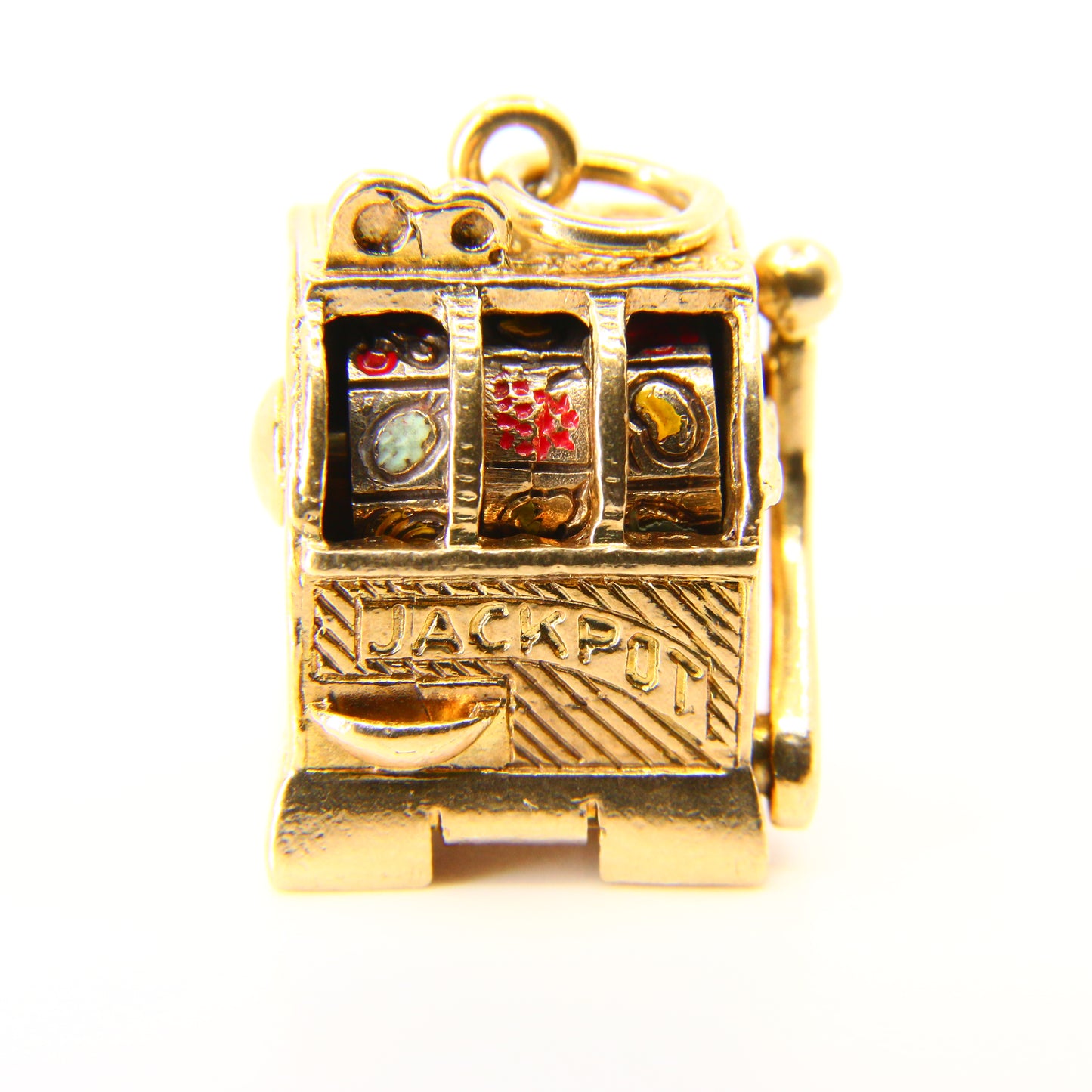 Vintage 9ct Slot Machine Lucky Charm Yellow Gold Hallmarked Moving Pendant