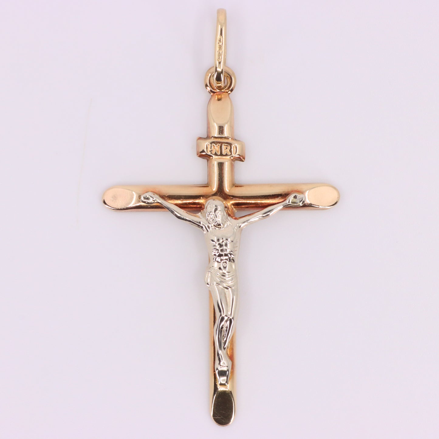 Vintage 9ct Gold Crucifix Cross Pendant Hallmarked Two Tone Religious Charm