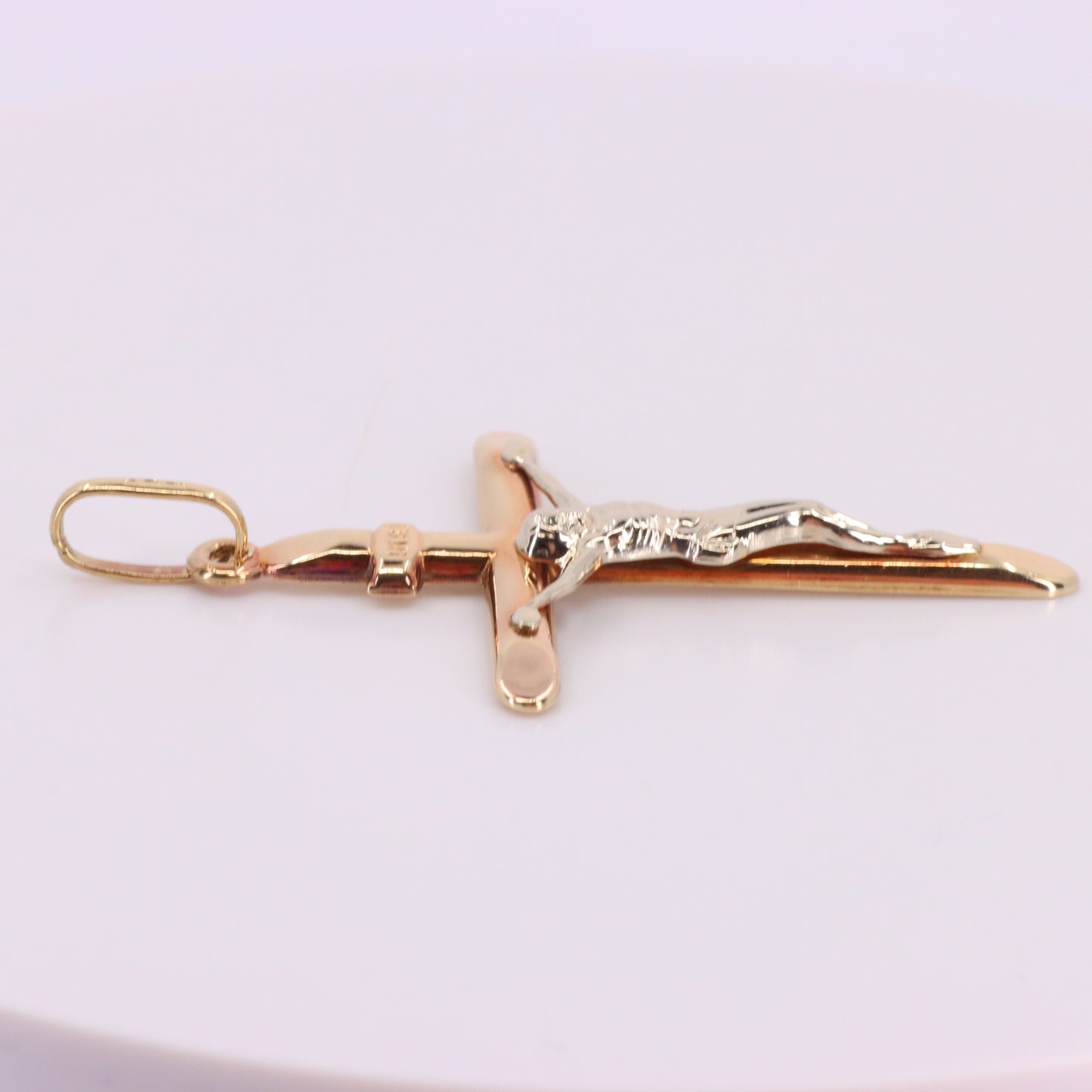 Vintage 9ct Gold Crucifix Cross Pendant Hallmarked Two Tone Religious Charm
