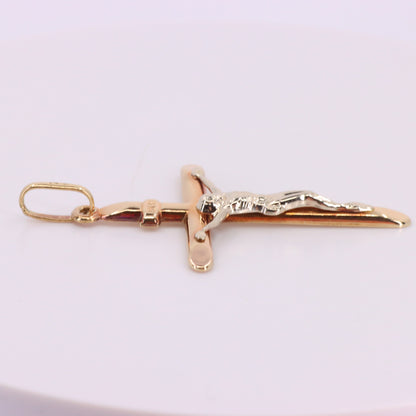 Vintage 9ct Gold Crucifix Cross Pendant Hallmarked Two Tone Religious Charm