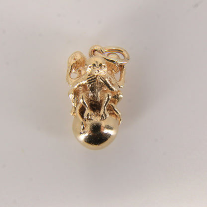 Vintage 9ct Three Wise Monkeys Pendant Charm Yellow Gold Gift