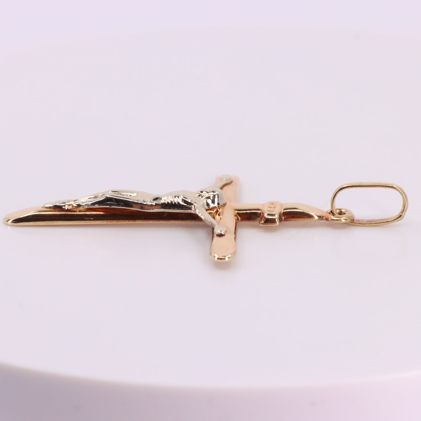 Vintage 9ct Gold Crucifix Cross Pendant Hallmarked Two Tone Religious Charm