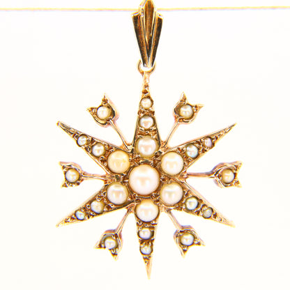 Antique 9ct Seed Pearl Star Pendant 9 Carat Solid Gold Star Charm Gift