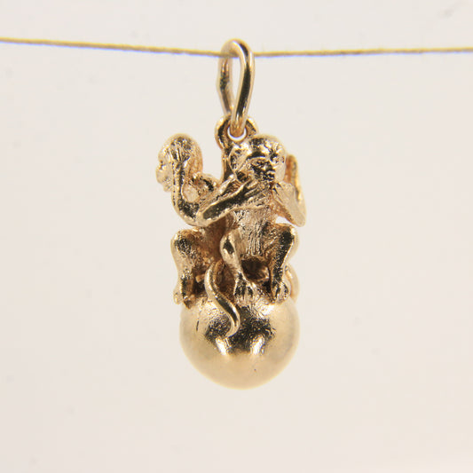 Vintage 9ct Three Wise Monkeys Pendant Charm Yellow Gold Gift