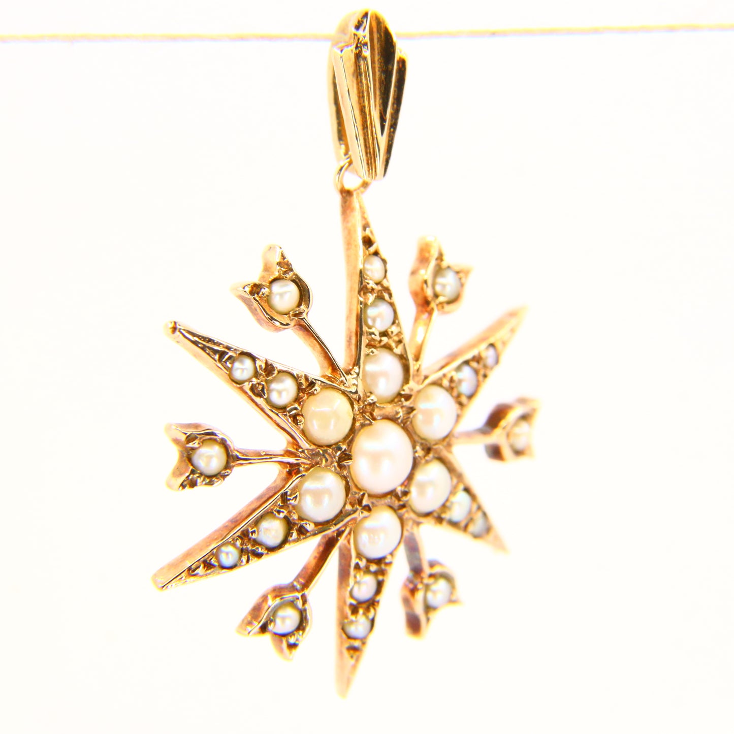 Antique 9ct Seed Pearl Star Pendant 9 Carat Solid Gold Star Charm Gift