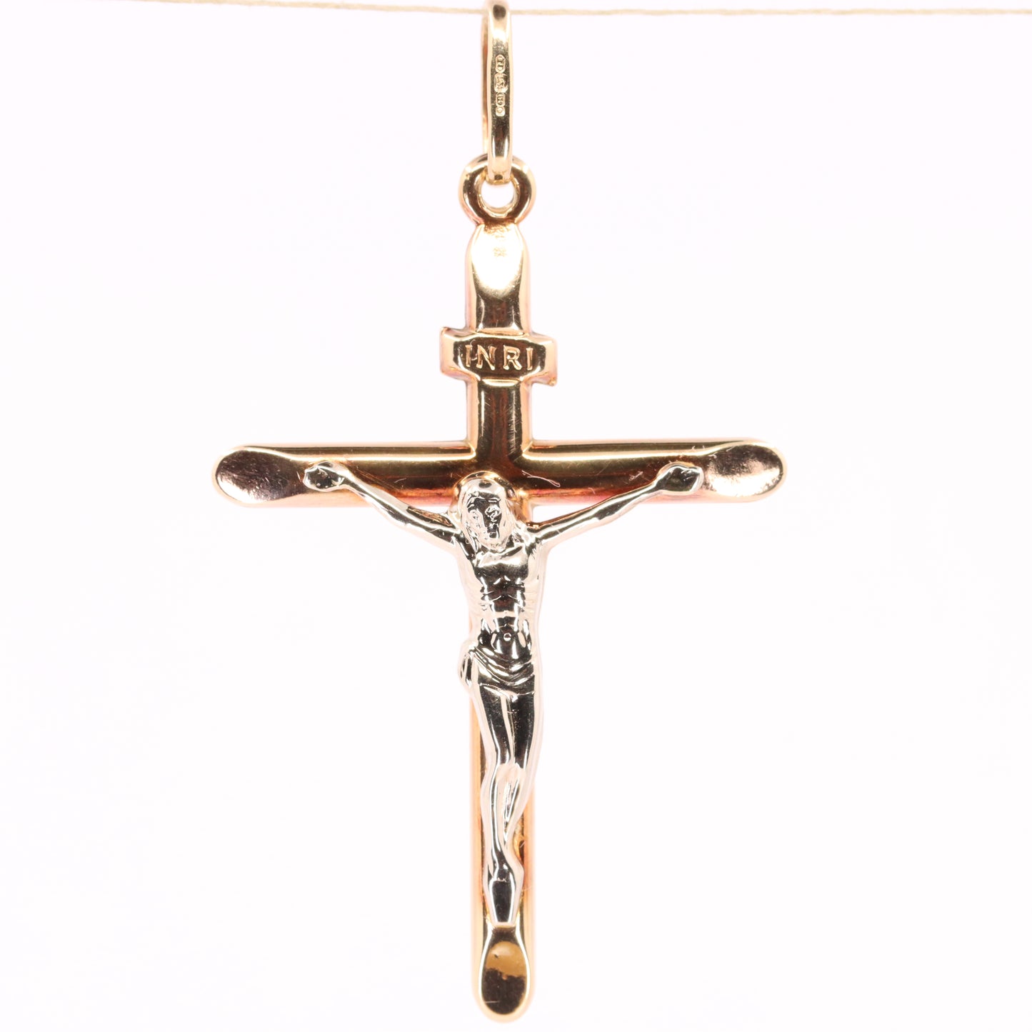 Vintage 9ct Gold Crucifix Cross Pendant Hallmarked Two Tone Religious Charm