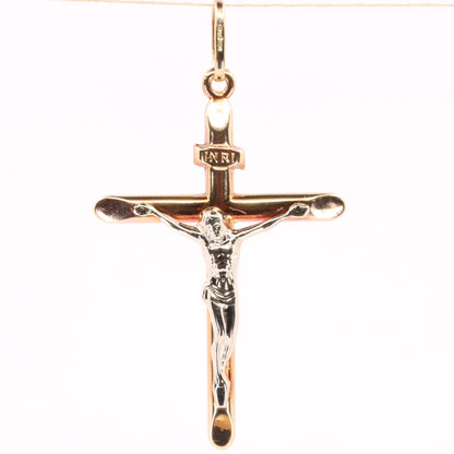 Vintage 9ct Gold Crucifix Cross Pendant Hallmarked Two Tone Religious Charm