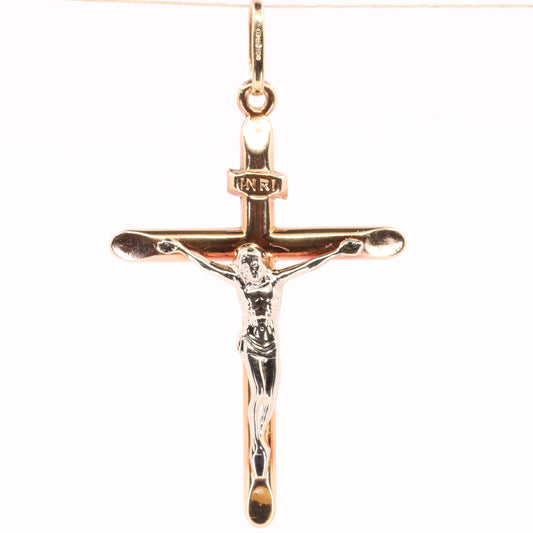 Vintage 9ct Gold Crucifix Cross Pendant Hallmarked Two Tone Religious Charm