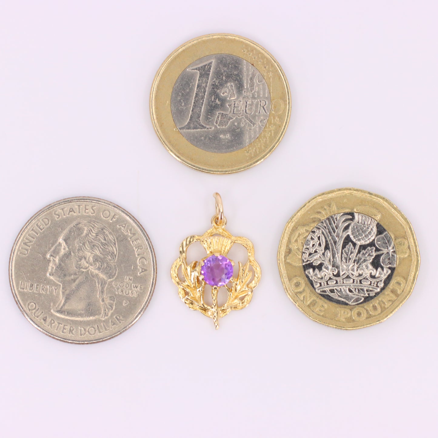 Vintage 9ct Hallmarked Gold Scottish Thistle Pendant Purple Stone Charm