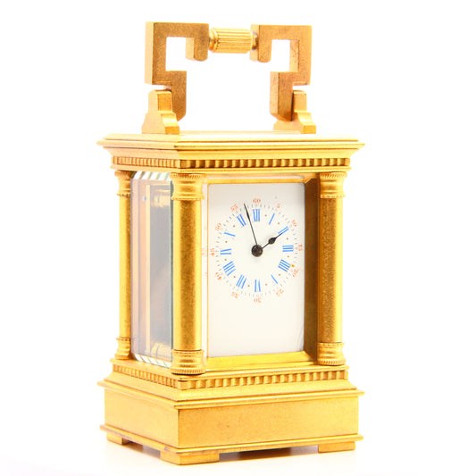 Antique Miniature Carriage Clock 1890 French Engraved Gilt Brass Lantern Clock