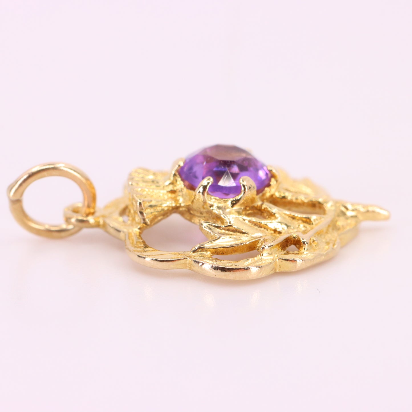 Vintage 9ct Hallmarked Gold Scottish Thistle Pendant Purple Stone Charm
