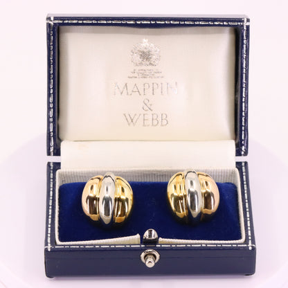 Vintage 18ct Hallmarked Two Tone Gold Mappin & Webb Latch Back Earrings Boxed