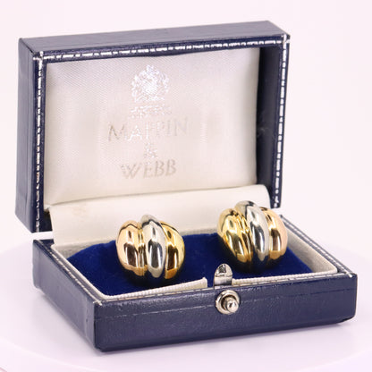 Vintage 18ct Hallmarked Two Tone Gold Mappin & Webb Latch Back Earrings Boxed