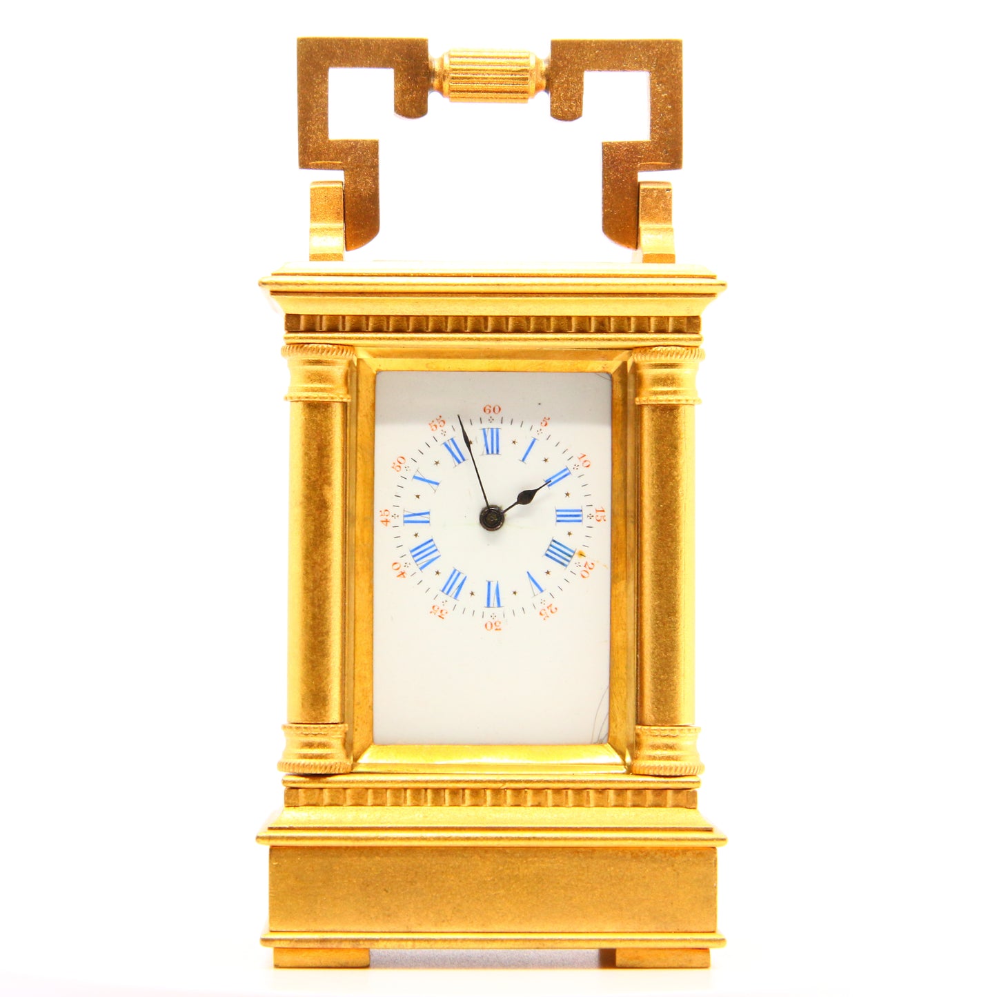 Antique Miniature Carriage Clock 1890 French Engraved Gilt Brass Clock