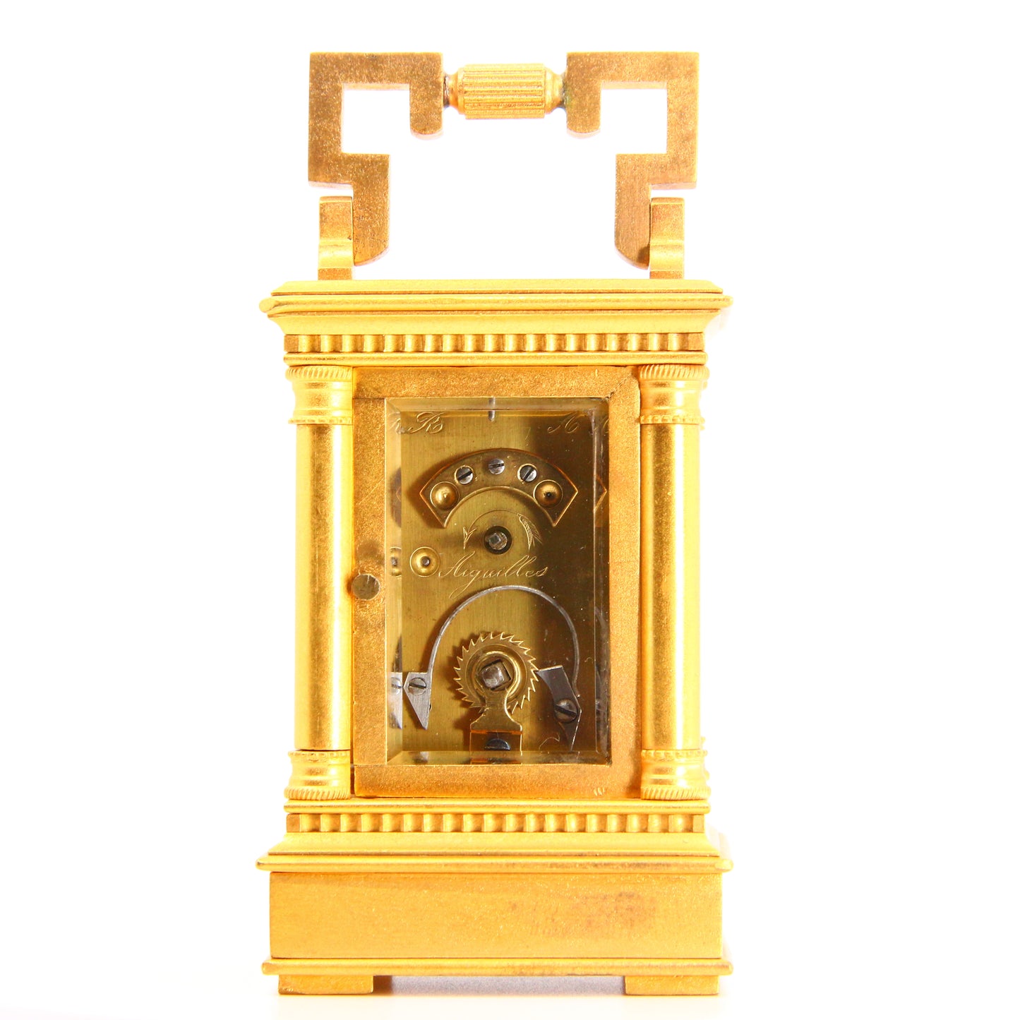 Antique Miniature Carriage Clock 1890 French Engraved Gilt Brass Clock