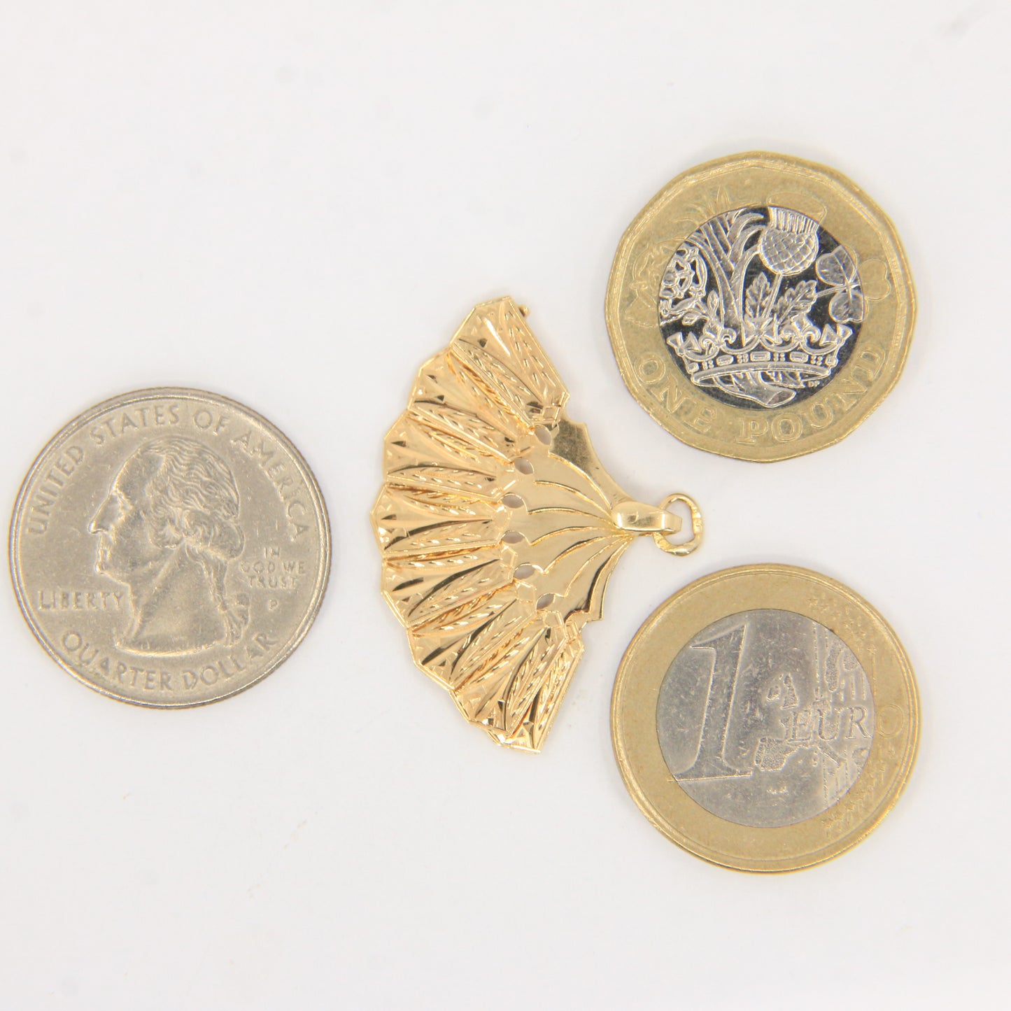 Vintage 18K Yellow Gold Opening Fan Pendant Charm Italian Jewellery Gift