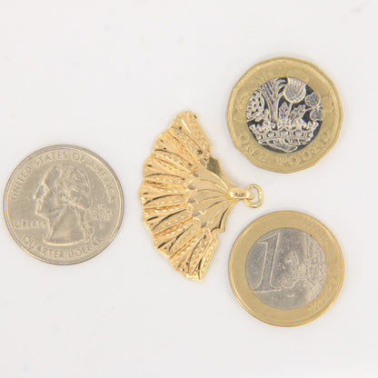Vintage 18K Yellow Gold Opening Fan Pendant Charm Italian Jewellery Gift