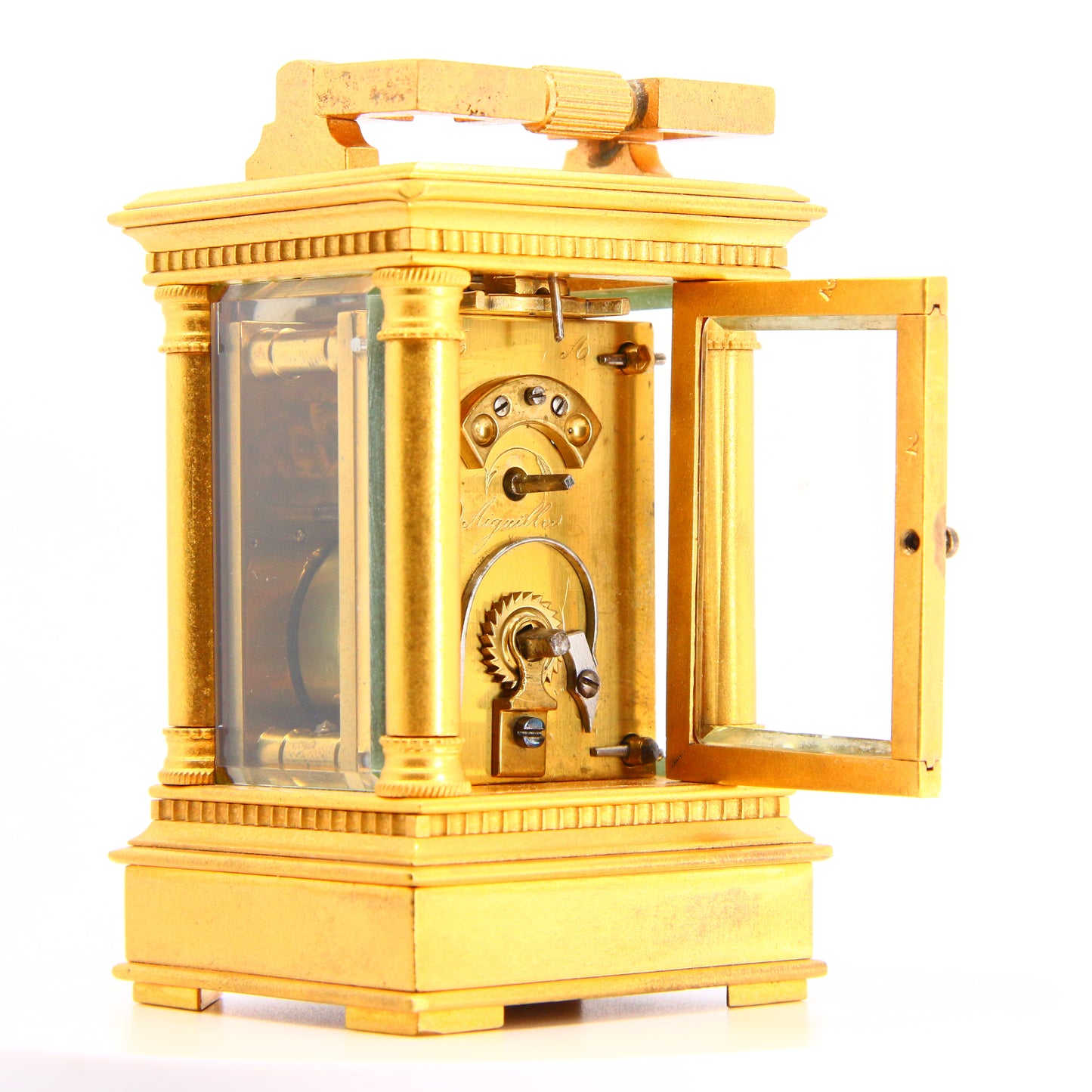 Antique Miniature Carriage Clock 1890 French Engraved Gilt Brass Clock