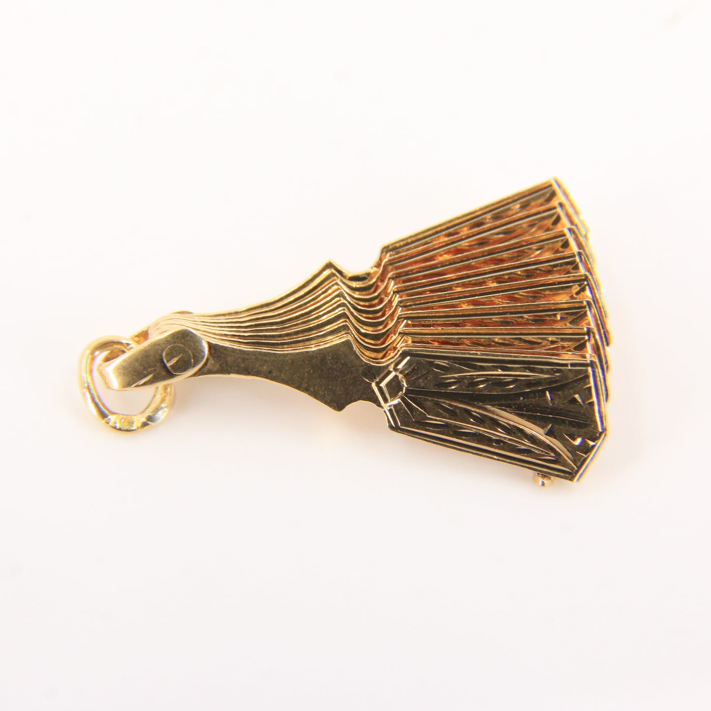 Vintage 18K Yellow Gold Opening Fan Pendant Charm Italian Jewellery Gift