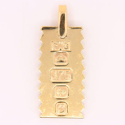 Vintage 9ct Hallmarked 1977 Jubilee Ingot Pendant Solid Yellow Gold Charm