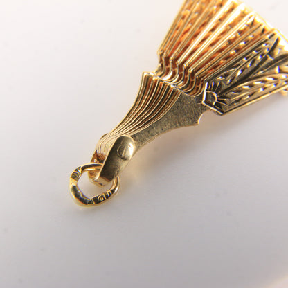 Vintage 18K Yellow Gold Opening Fan Pendant Charm Italian Jewellery Gift