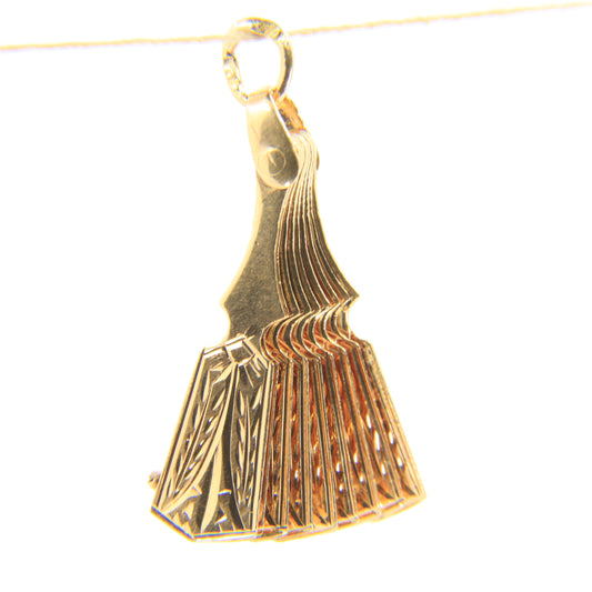 Vintage 18K Yellow Gold Opening Fan Pendant Charm Italian Jewellery Gift