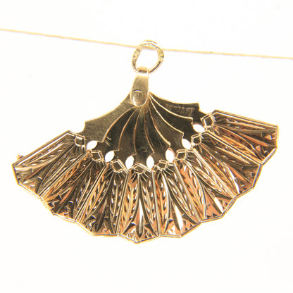 Vintage 18K Yellow Gold Opening Fan Pendant Charm Italian Jewellery Gift