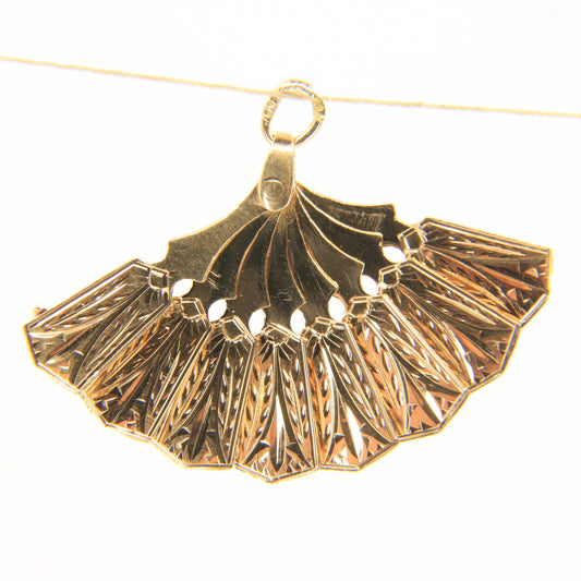 Vintage 18K Yellow Gold Opening Fan Pendant Charm Italian Jewellery Gift