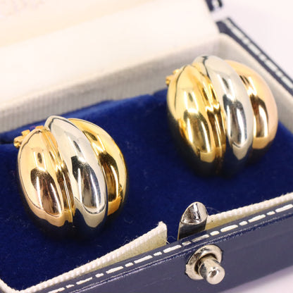 Vintage 18ct Hallmarked Two Tone Gold Mappin & Webb Latch Back Earrings Boxed
