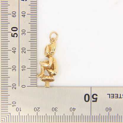 Vintage 9ct Hallmarked Elf on Mushroom Pendant Charm Fantasy Yellow Gold Gift
