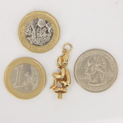 Vintage 9ct Hallmarked Elf on Mushroom Pendant Charm Fantasy Yellow Gold Gift
